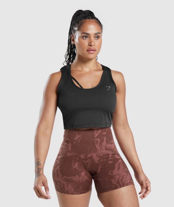 Damske Tielko Gymshark GS Power Open Back Cropped Čierne | EO5970682